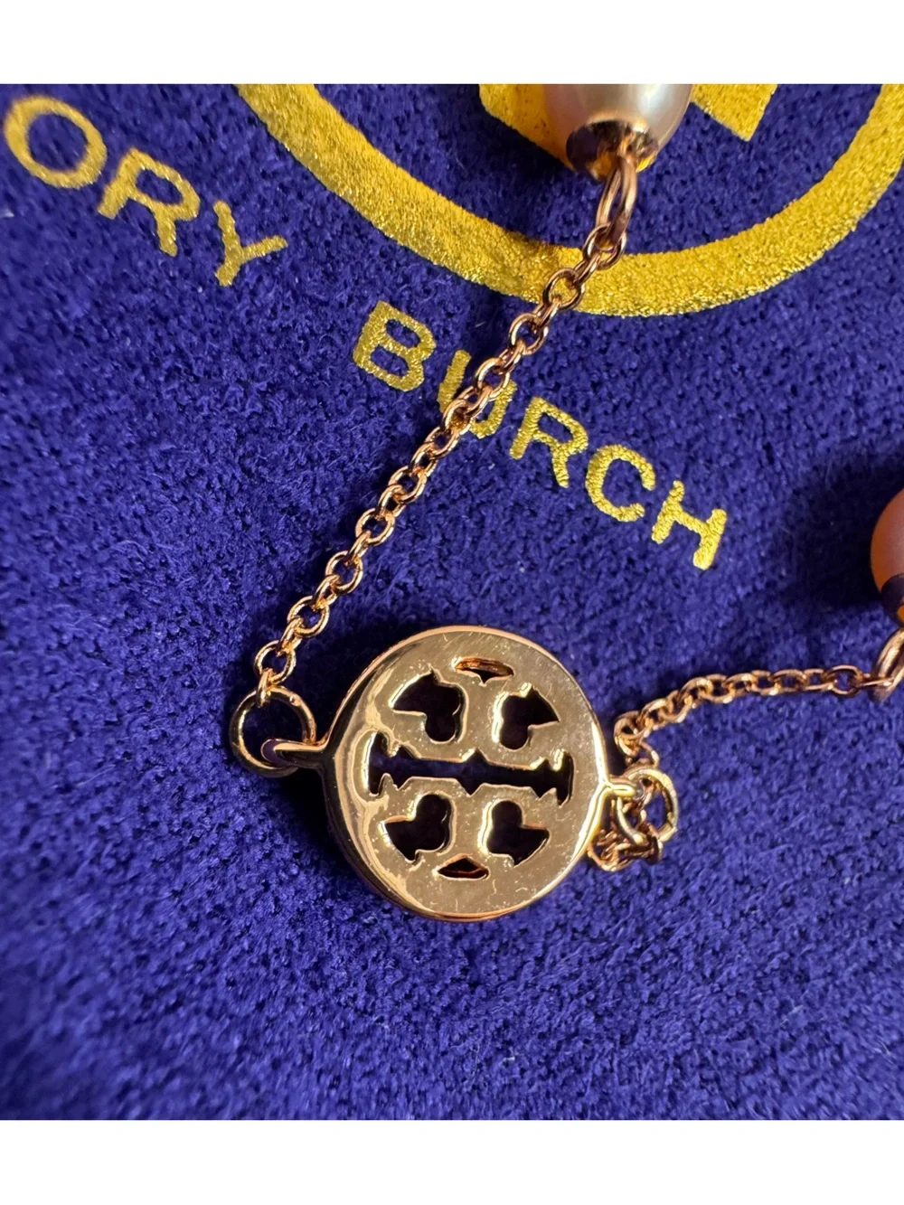 Tory Burch NWT Miller Pave Crystal & Rose Gold Pearl Chain Necklace